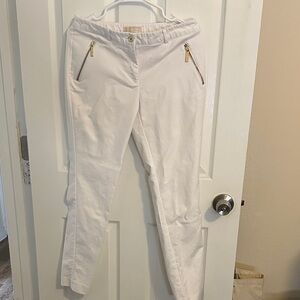 White Pants with Gold Zipper Accents